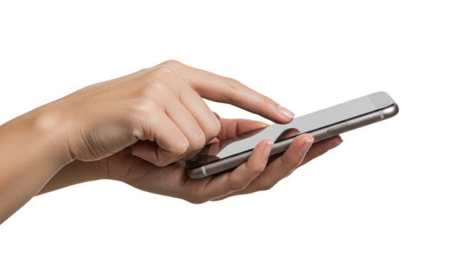 Using Silver Mobile Phone Touching Screen with Transparent Background