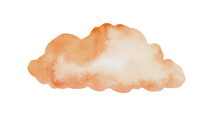 Watercolor cloud illustration in orange color, isolated on white