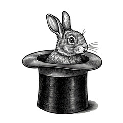 Vintage Rabbit Hat Illustration Magic Top Animal Retro Drawing Show