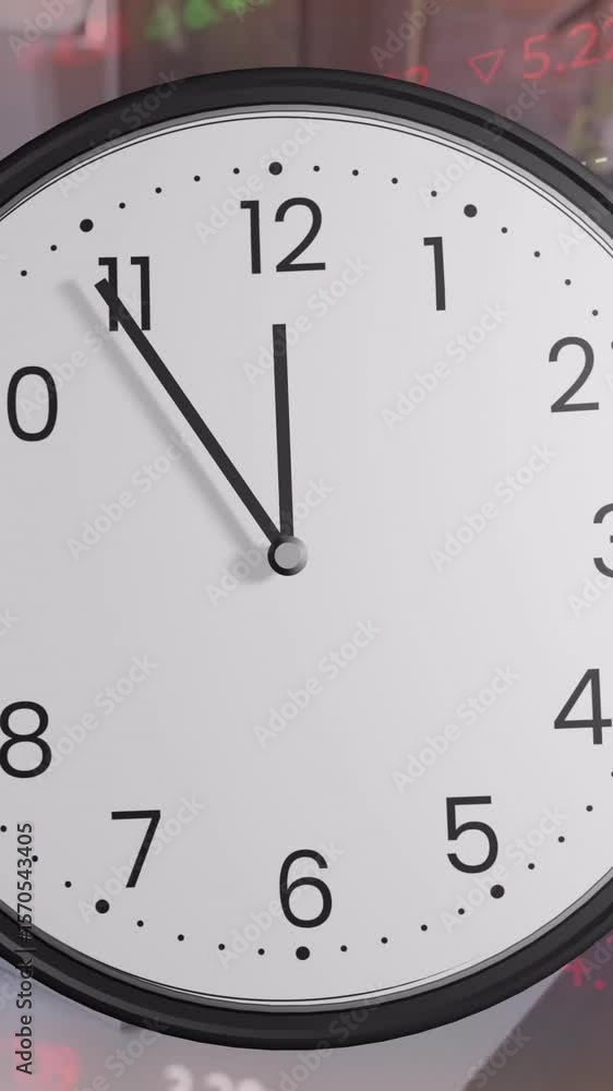 Aufkleber clock showing 11:55 with stock market data animation in background