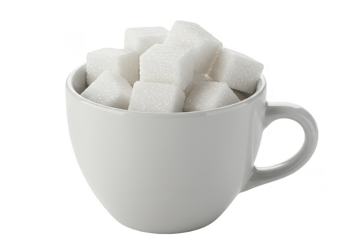 Sugar Cubes In White Cup Sweet Ingredient Isolated Background