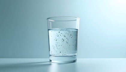 Clear glass of water with reflections. Represents hydration, purity, refreshment, or essential element. Clean and simple.

