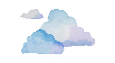 Watercolor illustration of fluffy clouds on a white background
