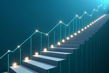 Modern Staircase with Light and Graph Growing Progress Concept