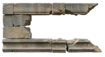 Stone Frame Texture with Gray Old Ancient Border Element Isolated