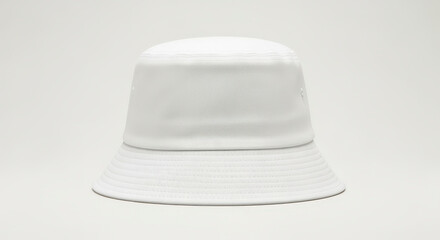 White Bucket Hat Isolated On Light Grey Background Showing Texture and Shape