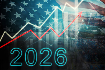 2026 Economic Growth Forecast with Rising Graphs and American Flag Overlay