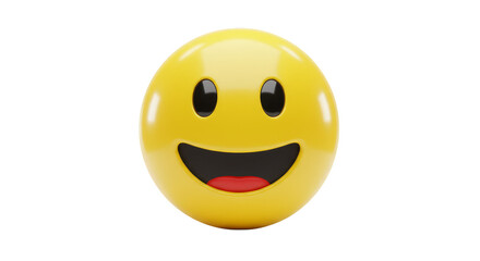 Fototapeta premium Yellow Smile Emoji 3D Render Transparent Background Happy Face Icon