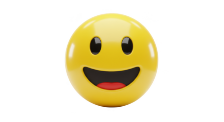 Yellow Smile Emoji 3D Render Transparent Background Happy Face Icon