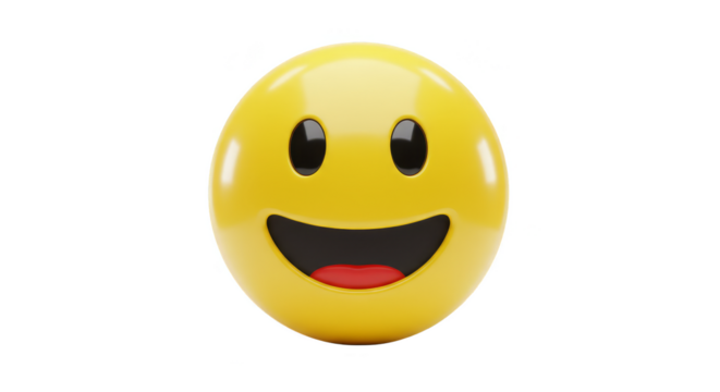 Yellow Smile Emoji 3D Render Transparent Background Happy Face Icon