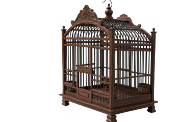 Vintage Wooden Birdcage Isolated on Transparent Background