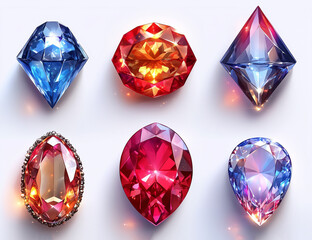Set of different shiny gems and diamonds
