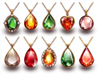 Set of different shiny pendants gems and diamonds