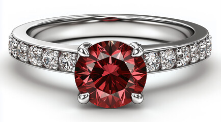 Beautiful silver ring with red and white stones