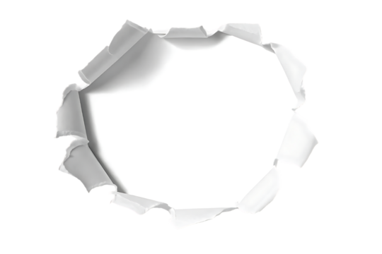 Torn White Paper Hole on Black Background Revealing Bright Space for Text or Image Placement Isolated