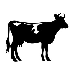 Cool illustration. Black silhouette on white background. Cow.