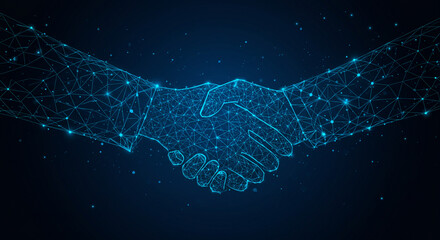 Digital handshake representing a futuristic business agreement and partnership