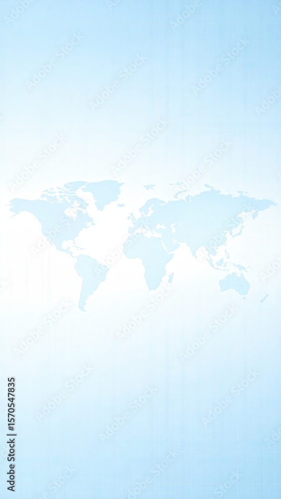 Poster soft blue gridded background with subtle map of continents digitally generated abstract design