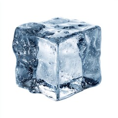 Translucent Ice Cube Closeup on White Background