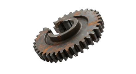 Rusty Steel Gear Isolated on Transparent Background for Industrial Uses