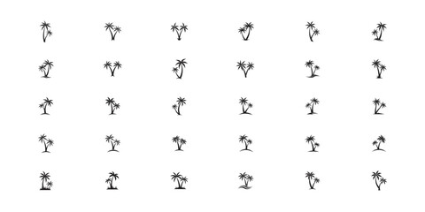 Silhouettes of palm trees vector icon set, black tropical plant symbols for travel, island, summer, beach, holiday, minimalist decor and nature design

