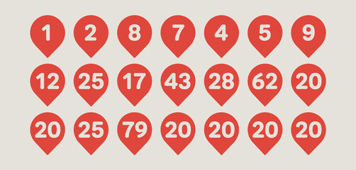Red Numbered Location Markers for Website or App