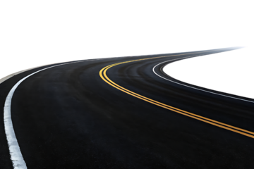 Winding Asphalt Road with Yellow and White Lines on a Black Background Transportation and Infrastructure Concept