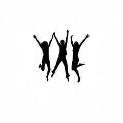 Silhouette of friends jumping in sync at party on white background