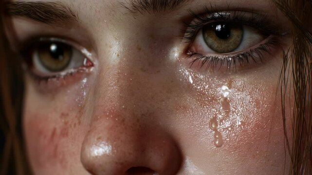 A close-up shot capturing the real emotion of a woman shedding tears
