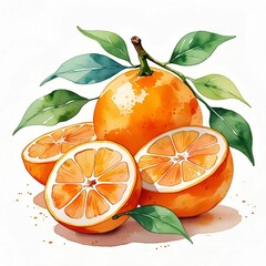 Watercolor style painted oranges. Colored illustration of fruit.