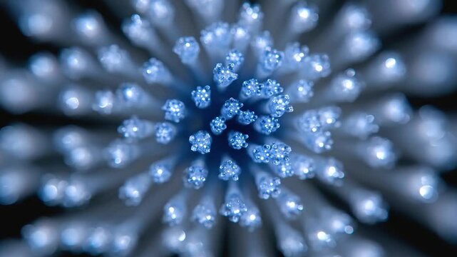 Blue toothbrush bristle close up with water droplet hygiene dental clean fresh feeling soft focus background glowing fiber optic cables sparkling