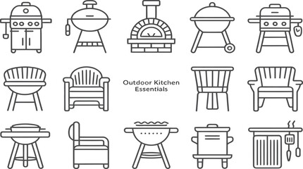 A set of vector icons illustrates birds in a cage, along with various home and office furniture such as chairs, tables, and lamps