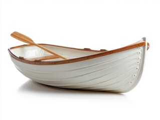 White Rowboat with Wooden Oars on White Background