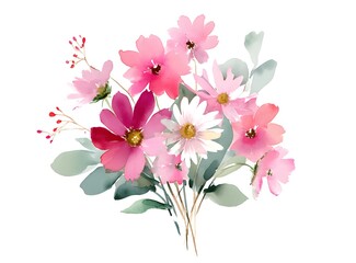 Watercolor floral bouquet, spring flowers, colorful, vector illustration isolated on a white background,