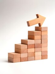 Wooden blocks and arrow representing business growth and upward trend concept