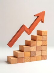 Wooden blocks and arrow representing business growth and upward trend concept