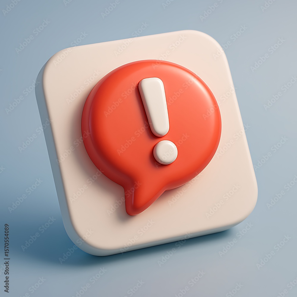 Fototapete 3d rendered icon of a red speech bubble with a white exclamation mark inside