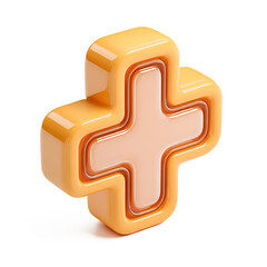 3D Red cross medical icon on transparent background for emergency or health-related design.