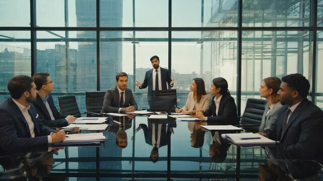 Business Meeting Presentation in Modern Office with Diverse Team