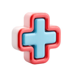 3D Red cross medical icon on transparent background for emergency or health-related design.