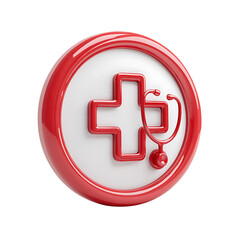 3D Red cross medical icon on transparent background for emergency or health-related design.