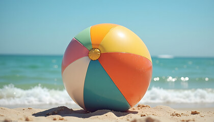 Obraz premium Vibrant, multi-colored beach ball. Represents summer, fun, beach leisure, or play. Playful and cheerful.