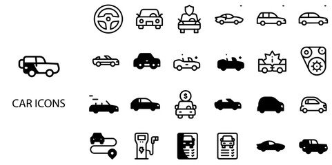 Car simple concept 24 Black and White color icons set .Vector illustration.