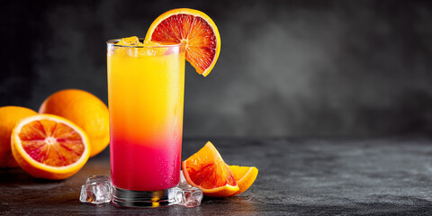 Tequila cocktail with orange juice served cold in a stylish glass