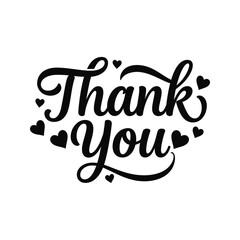 Thank You Calligraphy with Hearts  Printable Art SVG Vector Greeting Card Design