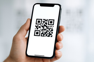 Close-up of hand holding smartphone with QR code scanner app showing green checkmark, symbolizing successful Digital Product Passport (DPP) verification and product authentication
