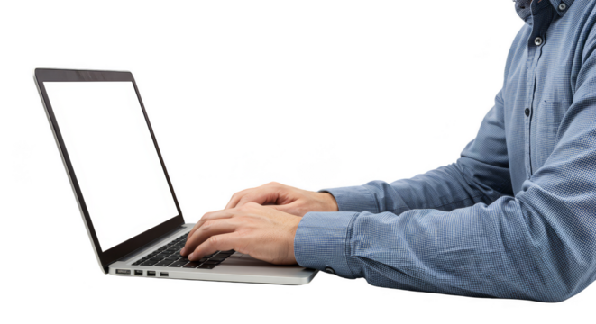 Isolated Man Typing on Laptop with Transparent Background Illustration