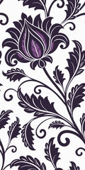 Fototapeta premium Victorian damask pattern in black and royal purple, elegant and ornate