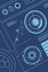 Obraz premium Blue background with light blue geometric shapes, circles, lines, and dots, creating a technical or schematic design, with a modern and minimalist aesthetic