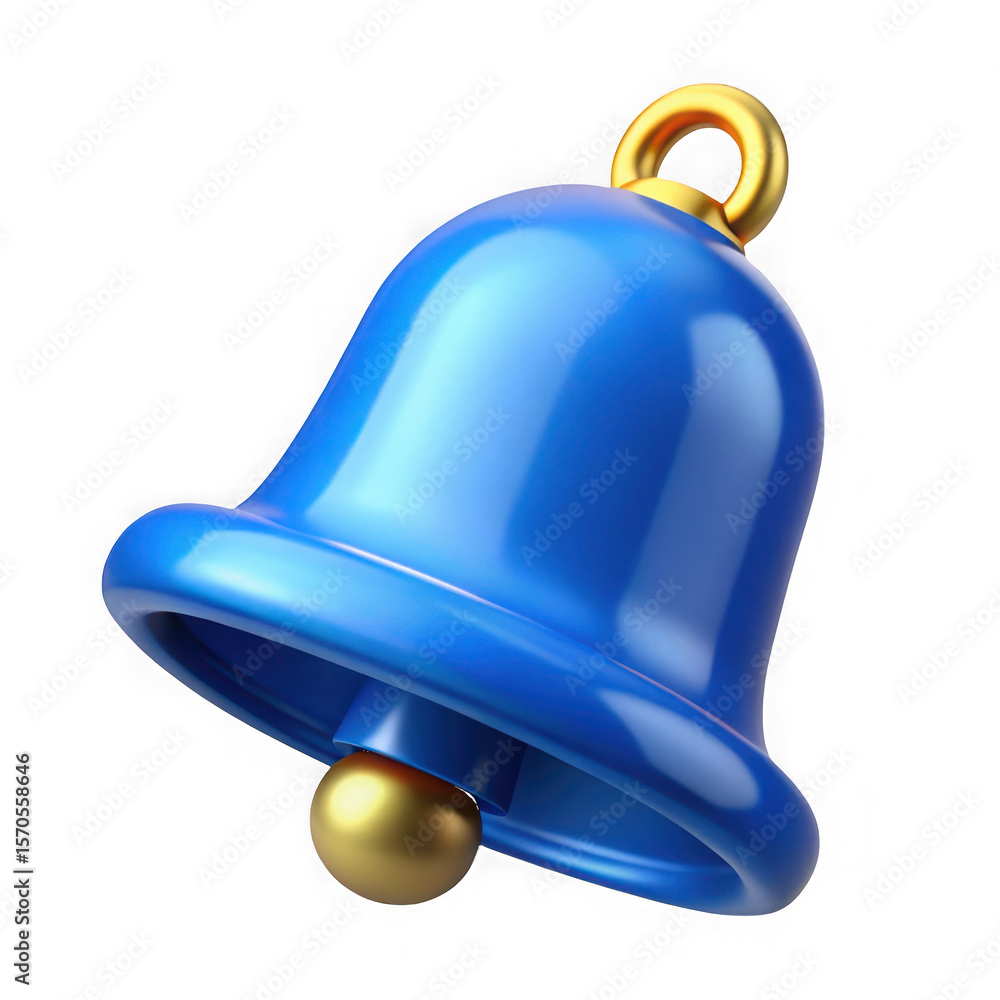 Poster a shiny blue bell with a golden clapper and loop isolated on a transparent background notification i